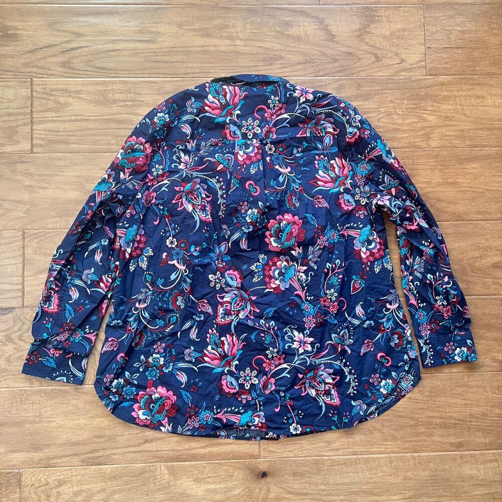 Talbots Plus Button Up Shirt Size 2X Blue Pink Floral Paisley Long Sleeve - Picture 2 of 7
